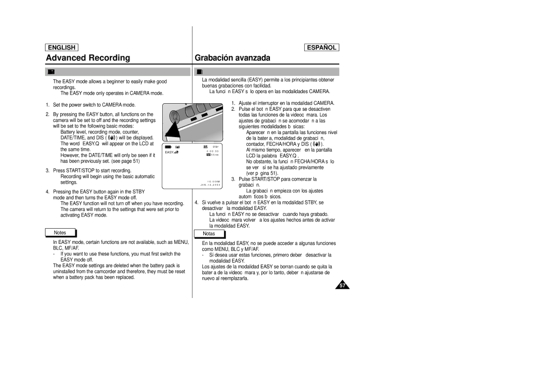 Samsung SCD23, SCD24 manual Easy Mode for Beginners, Modalidad Sencilla para principiantes 