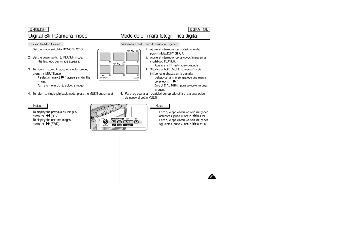 Samsung SCD23, SCD24 manual To view the Multi Screen, Visionado simultá neo de varias imá genes 