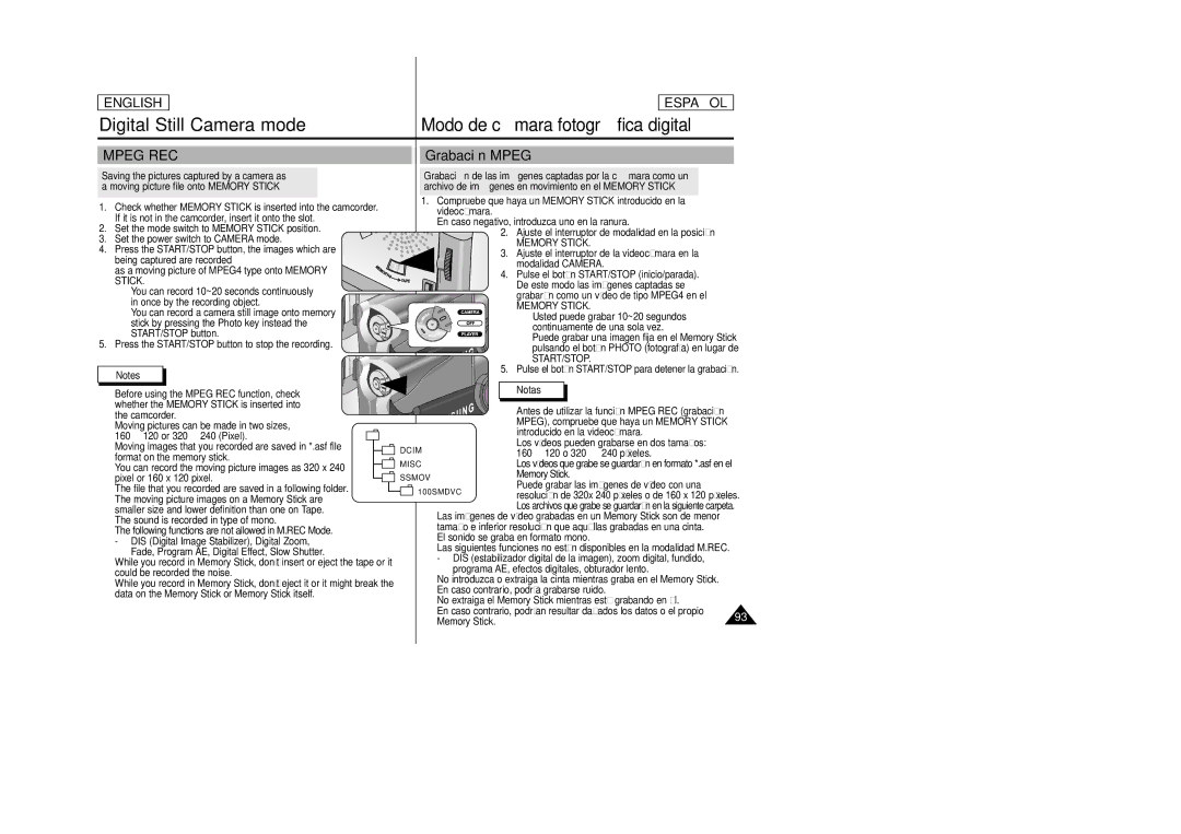 Samsung SCD23, SCD24 manual Modo de cá mara fotográ fica digital, Grabación Mpeg 