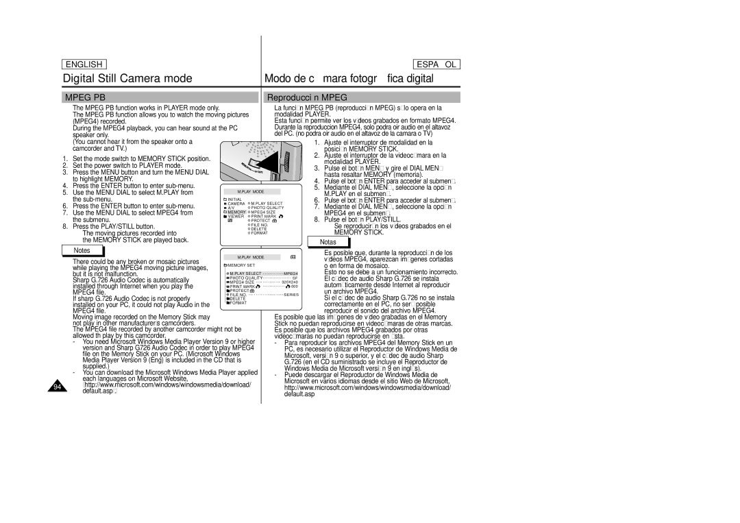 Samsung SCD24, SCD23 manual Reproducción Mpeg, Each languages on Microsoft Website Default.asp 