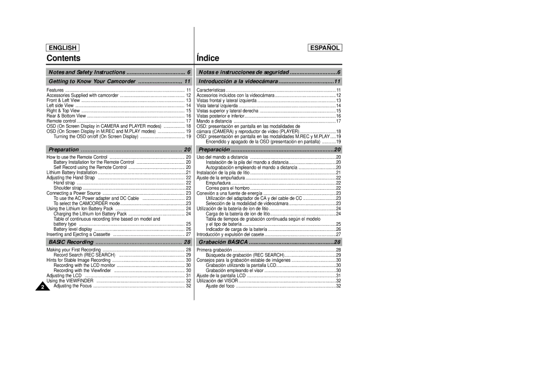 Samsung SCD27/D29 manual Contents Índice 