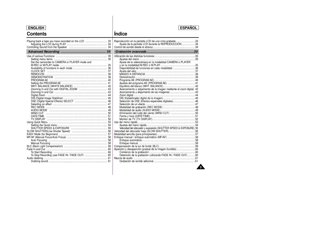 Samsung SCD27/D29 manual Advanced Recording, Grabación avanzada 