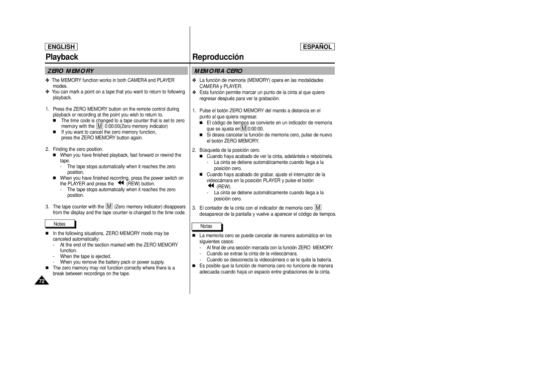 Samsung SCD27/D29 manual Zero Memory 