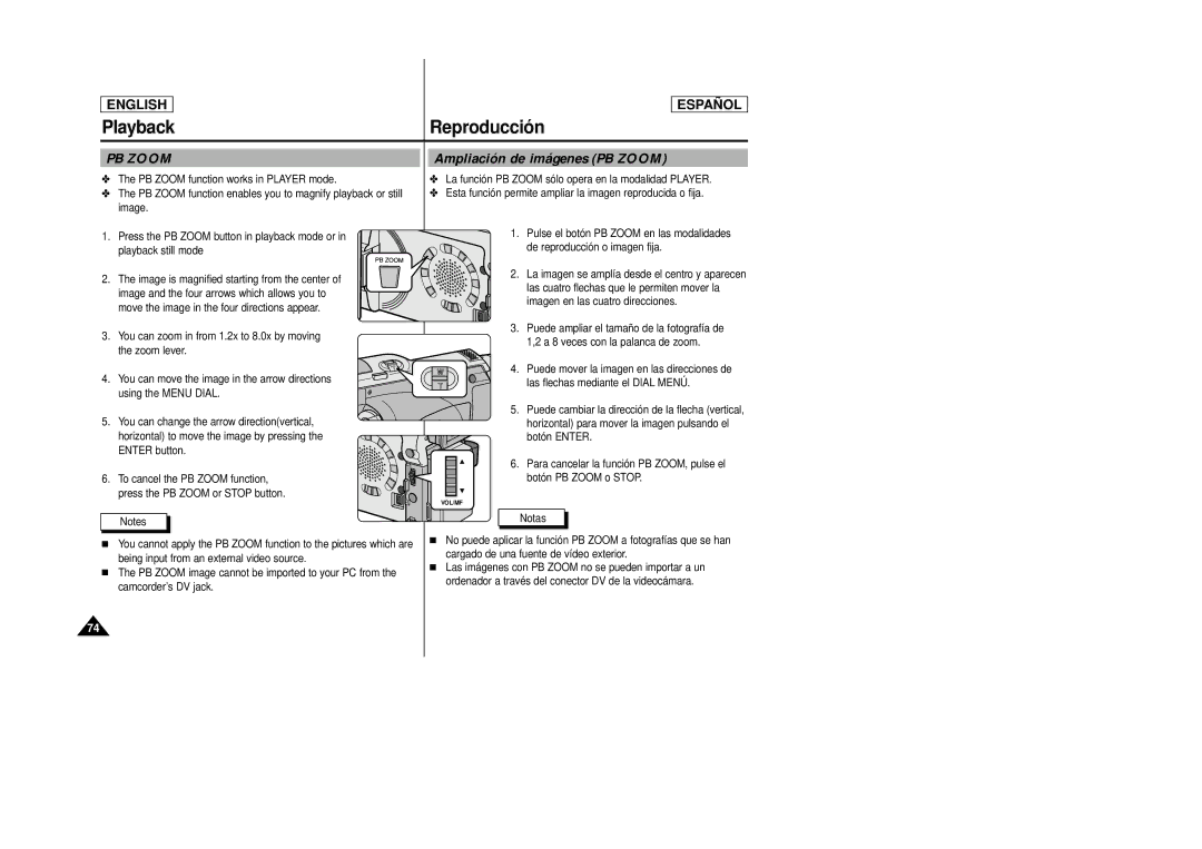 Samsung SCD27/D29 manual Ampliación de imágenes PB Zoom 