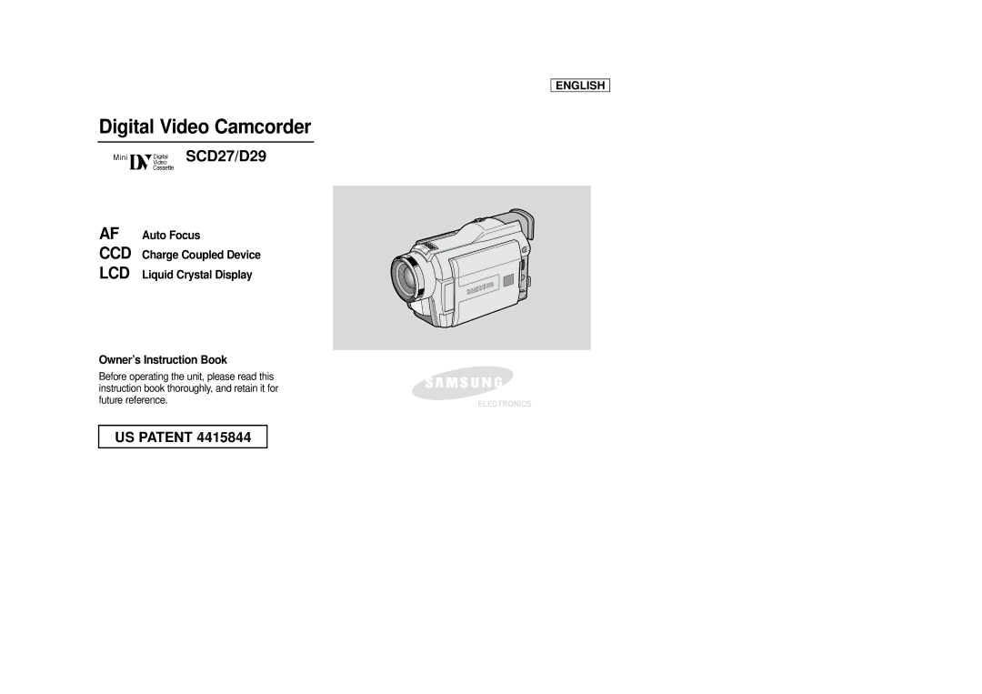 Samsung SCD29 manual Digital Video Camcorder, SCD27/D29 