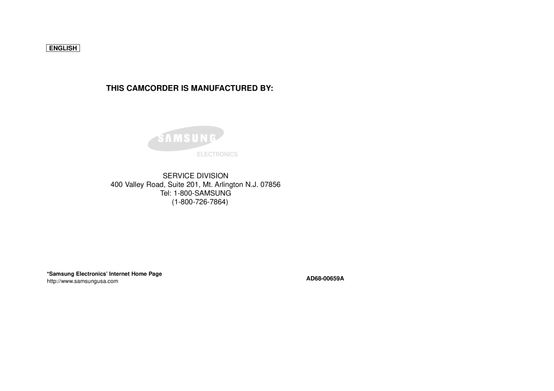 Samsung SCD29 manual This Camcorder is Manufactured by, Samsung Electronics’ Internet Home AD68-00659A 