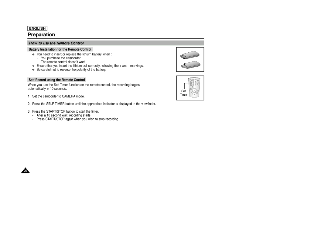 Samsung SCD29 manual Preparation, How to use the Remote Control, Battery Installation for the Remote Control 