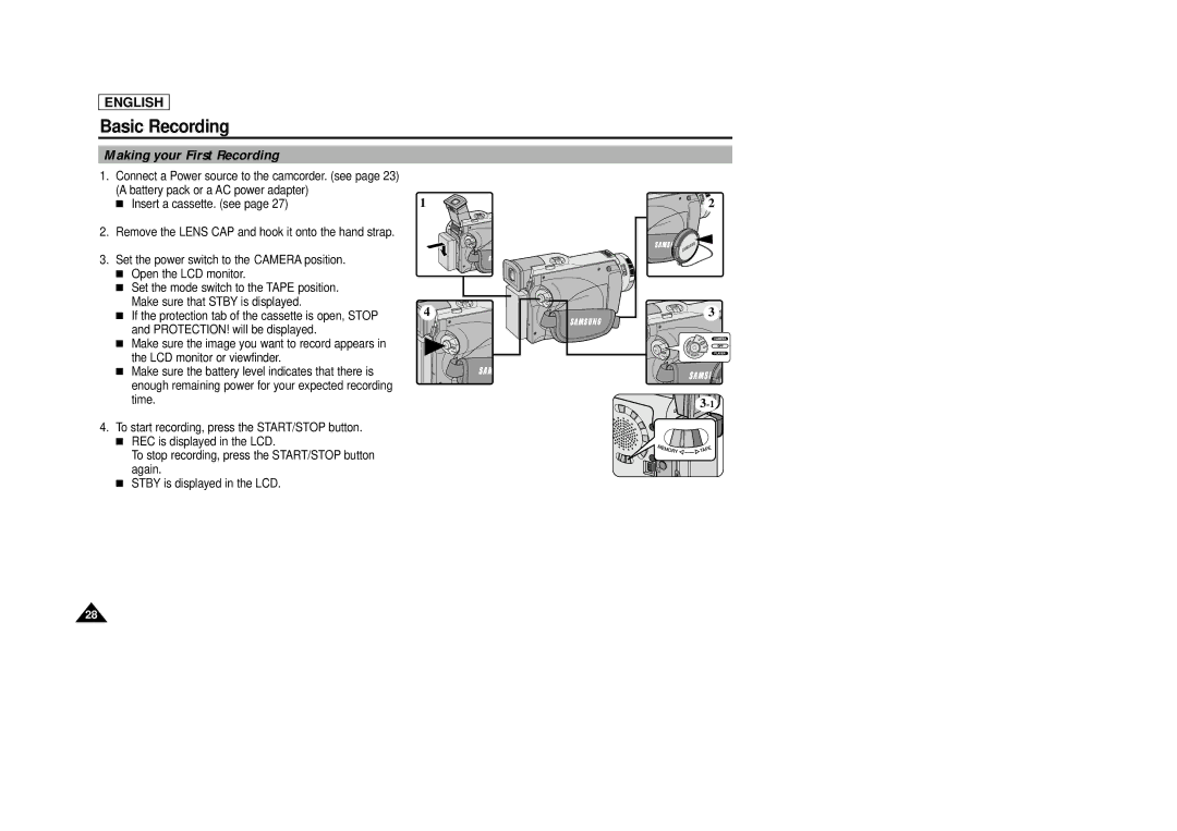 Samsung SCD29 manual Basic Recording, Making your First Recording 