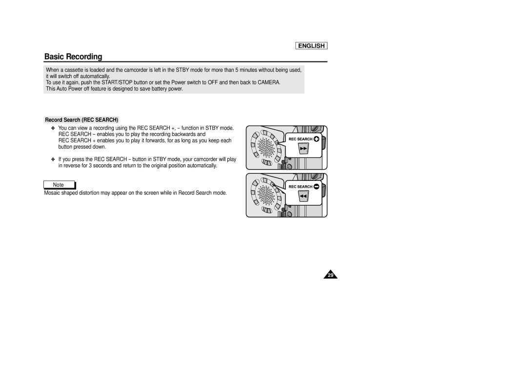 Samsung SCD29 manual Record Search REC Search 