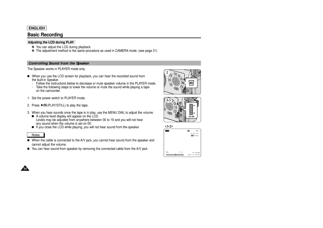 Samsung SCD29 manual Controlling Sound from the Speaker, Adjusting the LCD during Play 