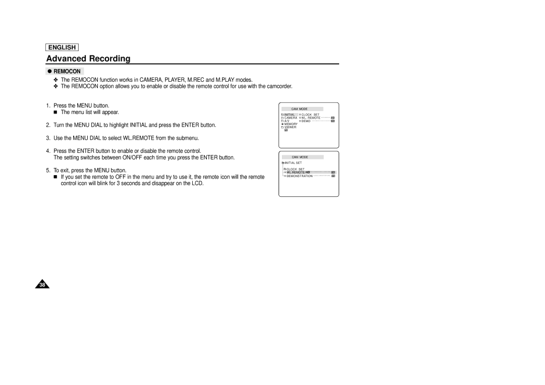 Samsung SCD29 manual Remocon 