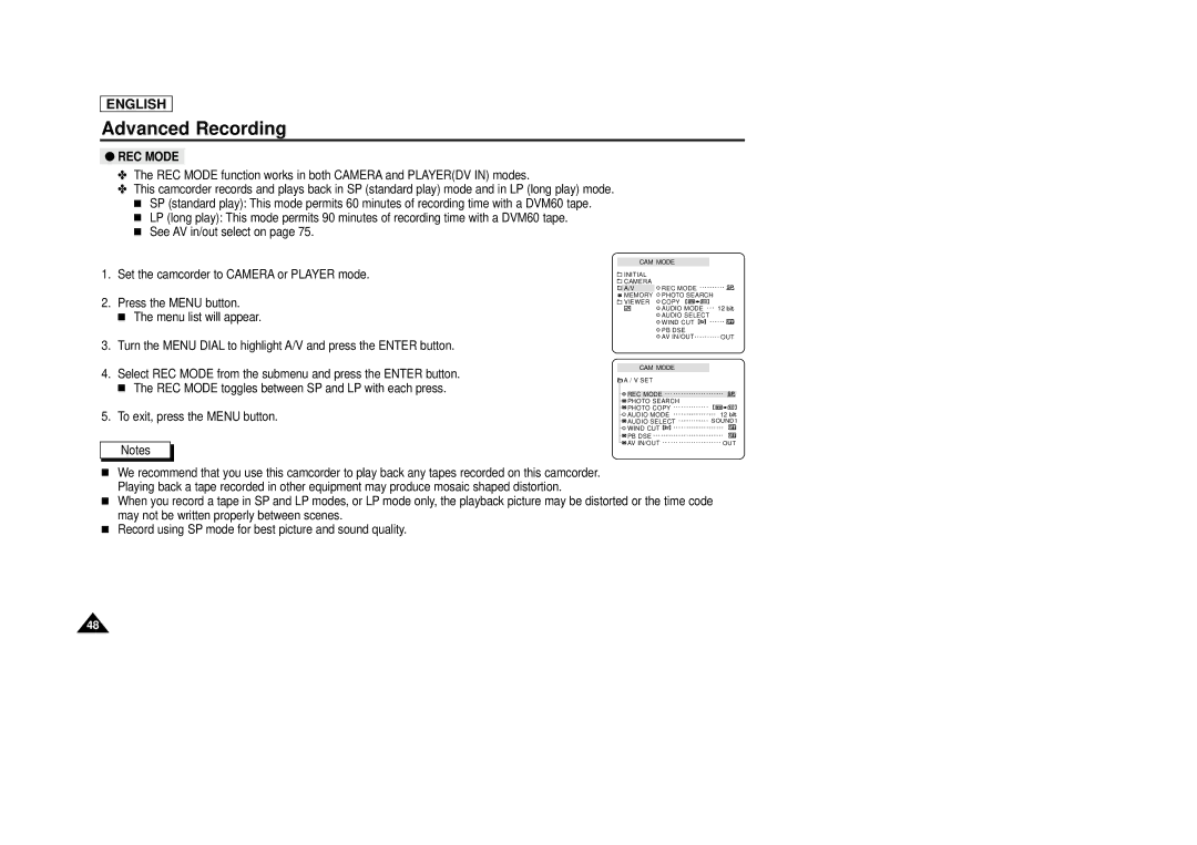 Samsung SCD29 manual REC Mode 