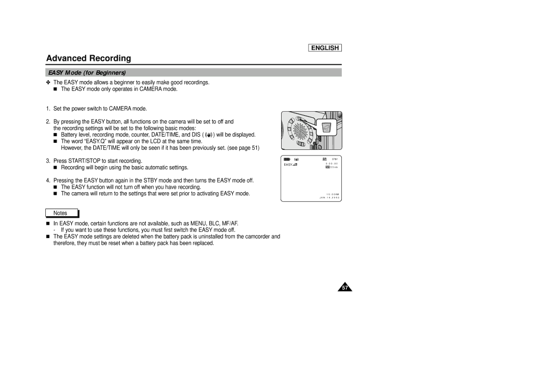 Samsung SCD29 manual Easy Mode for Beginners 