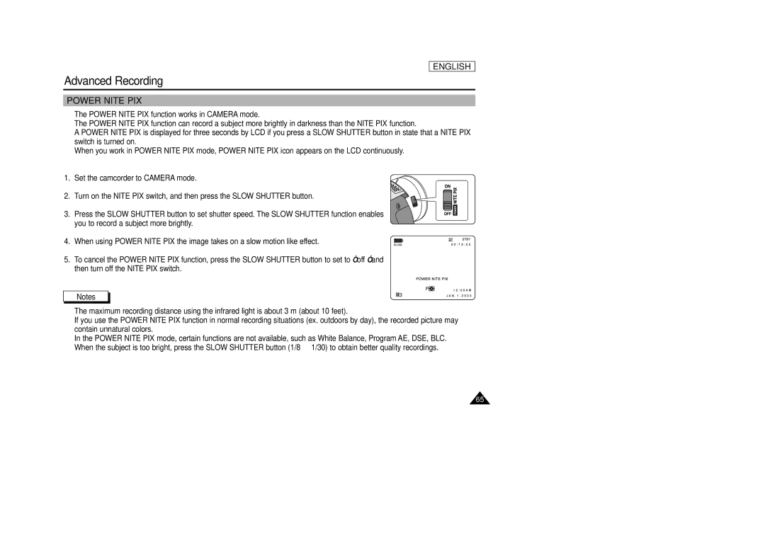 Samsung SCD29 manual Power Nite PIX 