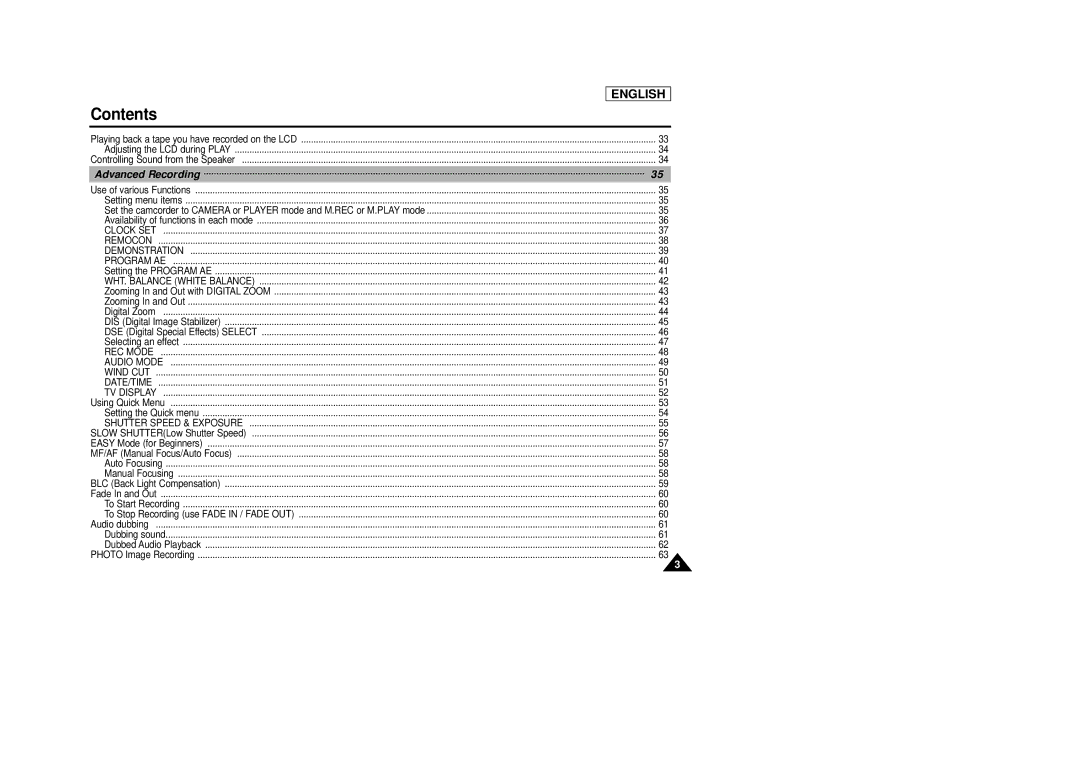 Samsung SCD29 manual Advanced Recording 