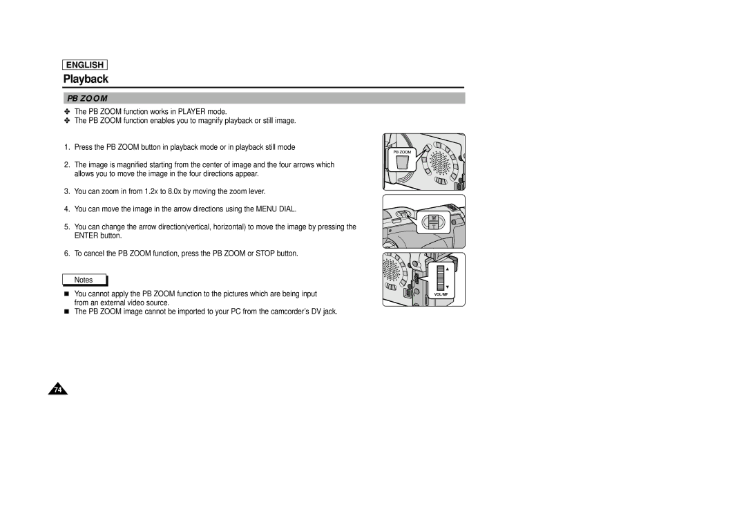 Samsung SCD29 manual PB Zoom 