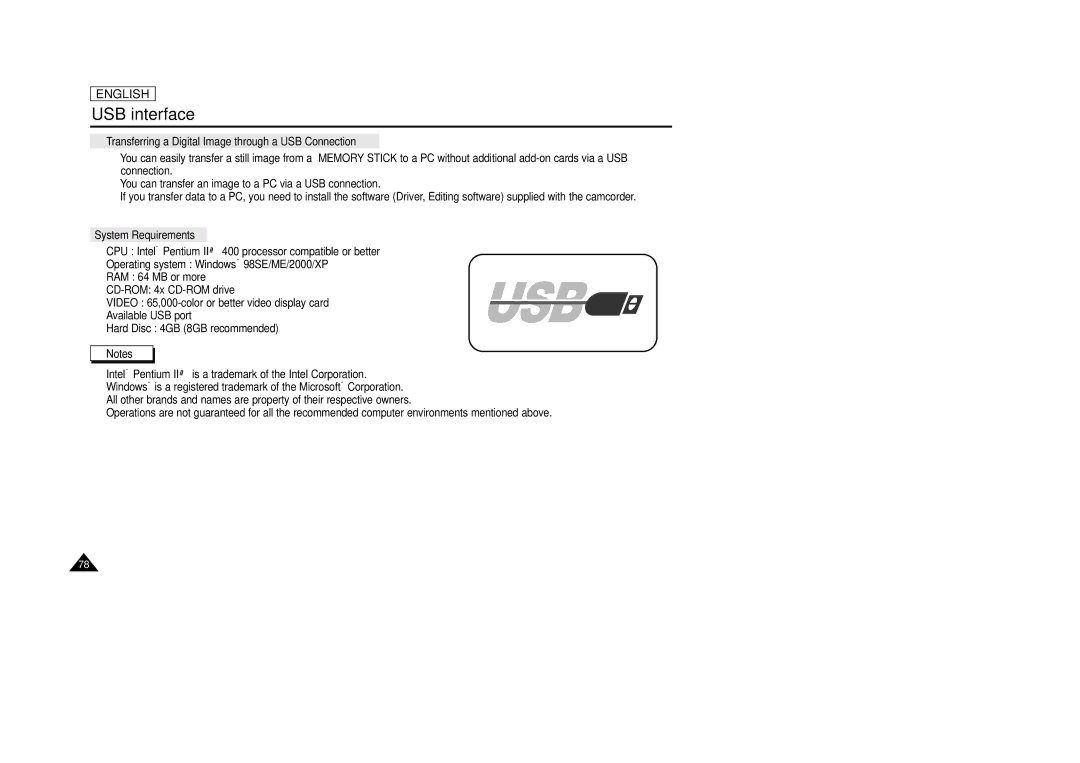 Samsung SCD29 manual USB interface, Transferring a Digital Image through a USB Connection 