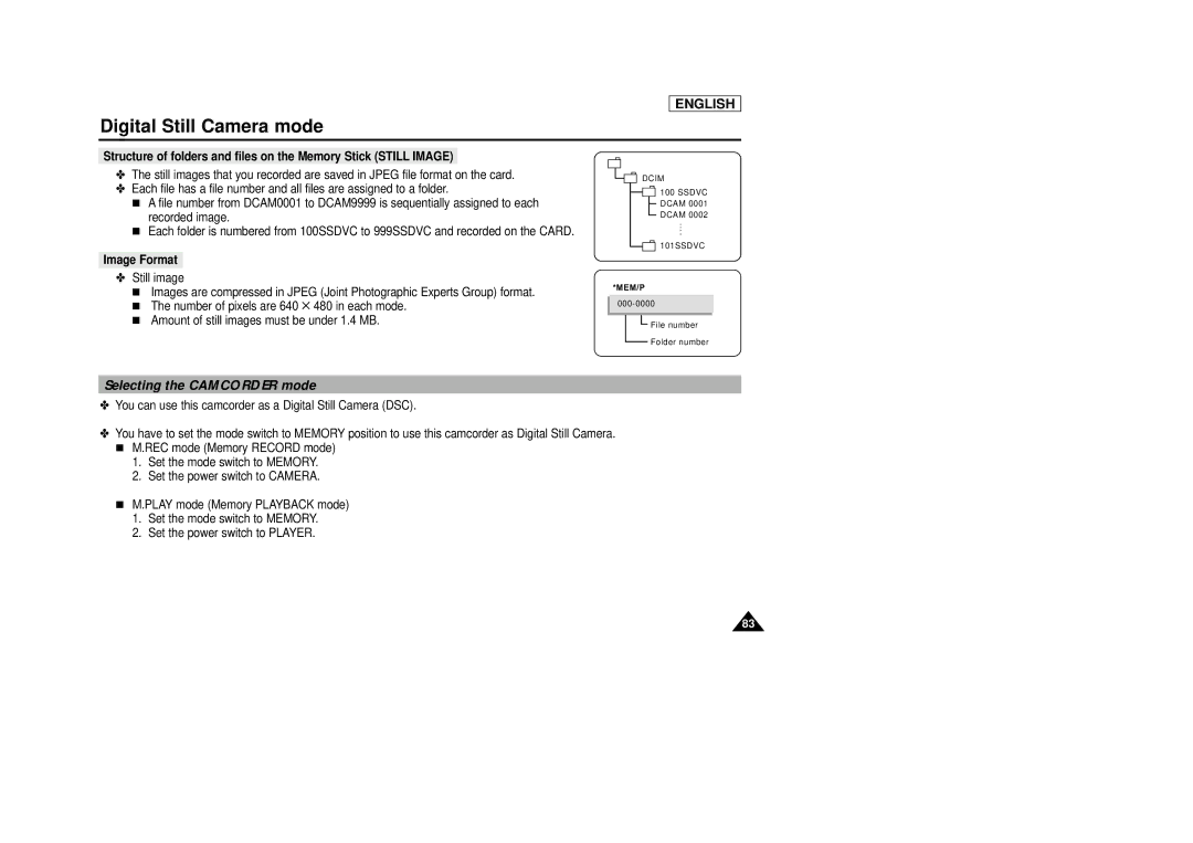 Samsung SCD29 manual Selecting the Camcorder mode, Image Format 