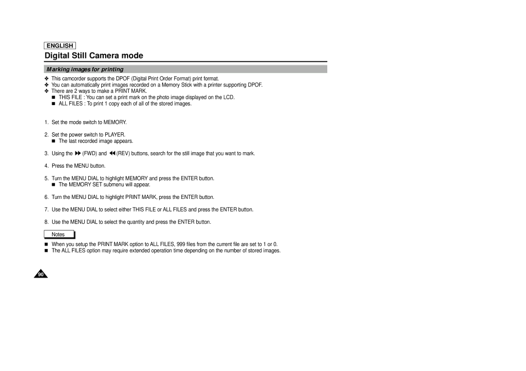 Samsung SCD29 manual Marking images for printing 