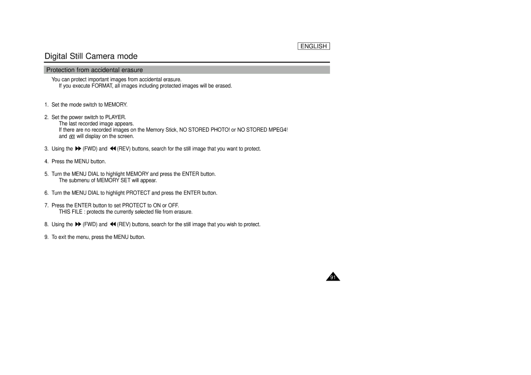 Samsung SCD29 manual Protection from accidental erasure 