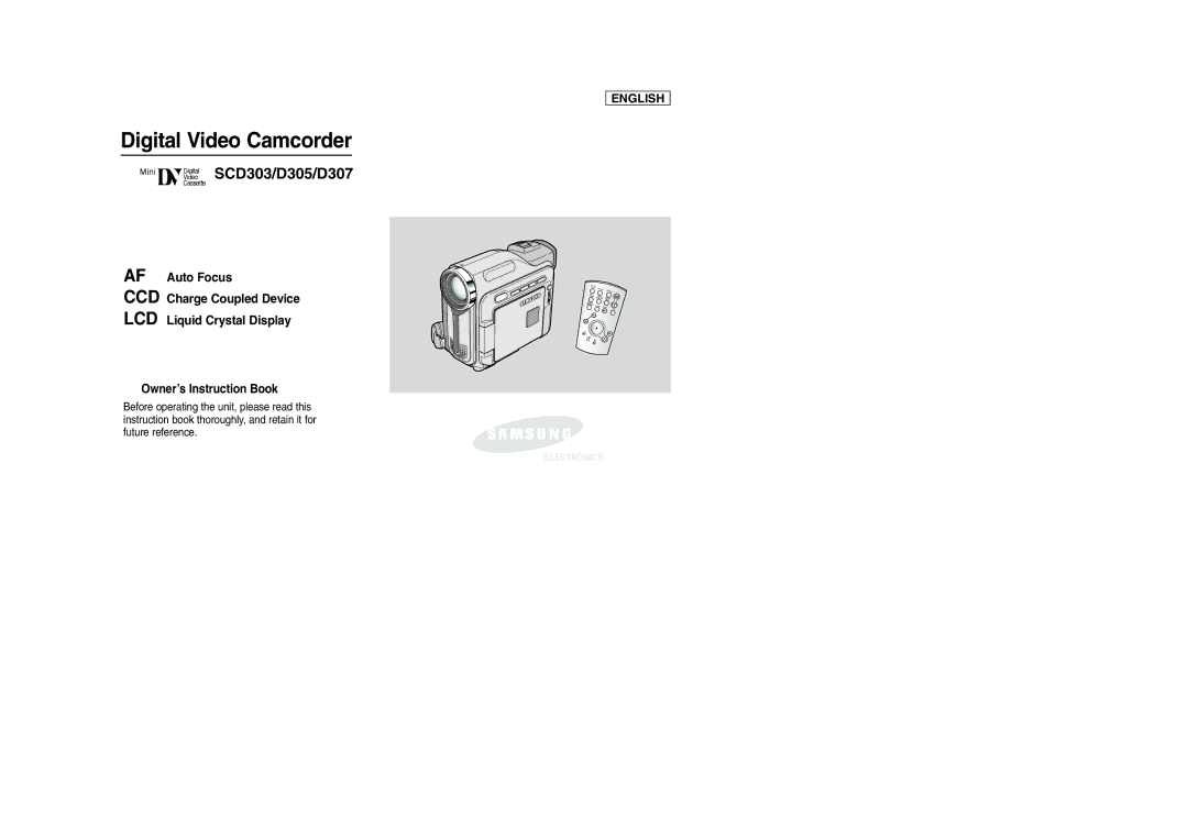 Samsung SCD303 manual Digital Video Camcorder 