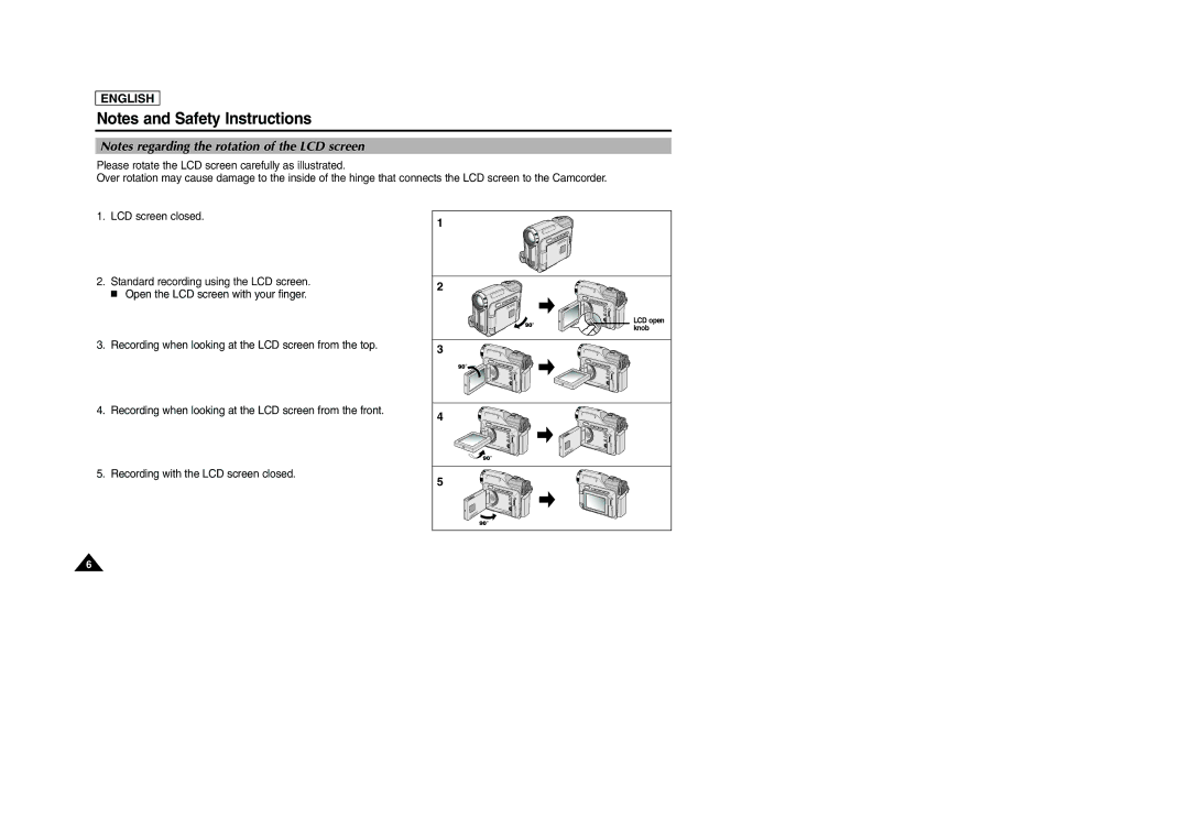 Samsung SCD303 manual LCD open 