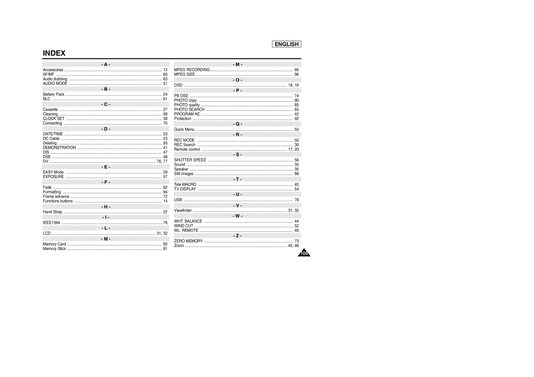 Samsung SCD303 manual Index 