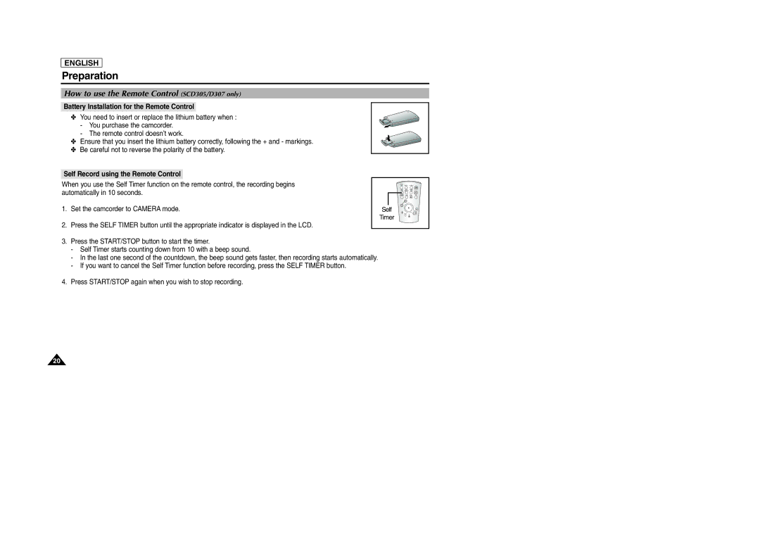 Samsung SCD303 manual How to use the Remote Control SCD305/D307 only, Battery Installation for the Remote Control 