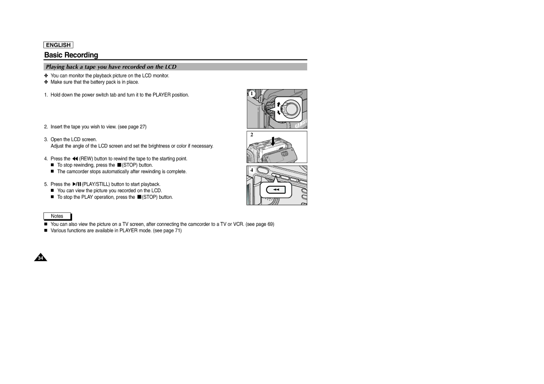 Samsung SCD303 manual Playing back a tape you have recorded on the LCD 