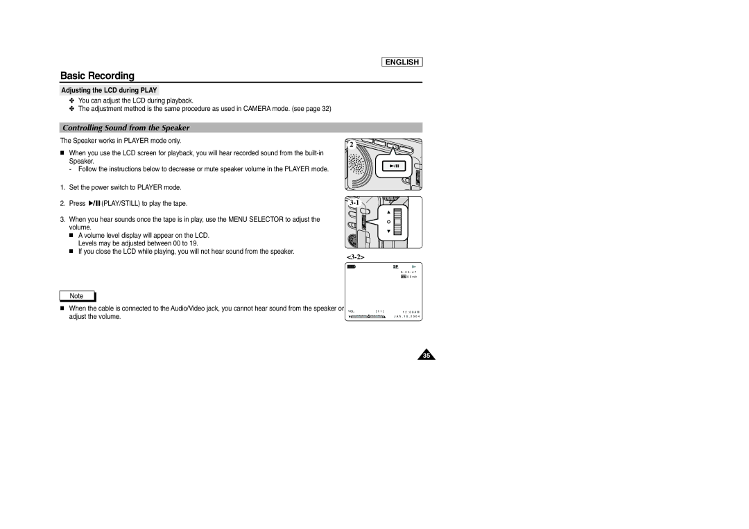 Samsung SCD303 manual Controlling Sound from the Speaker, Adjusting the LCD during Play 