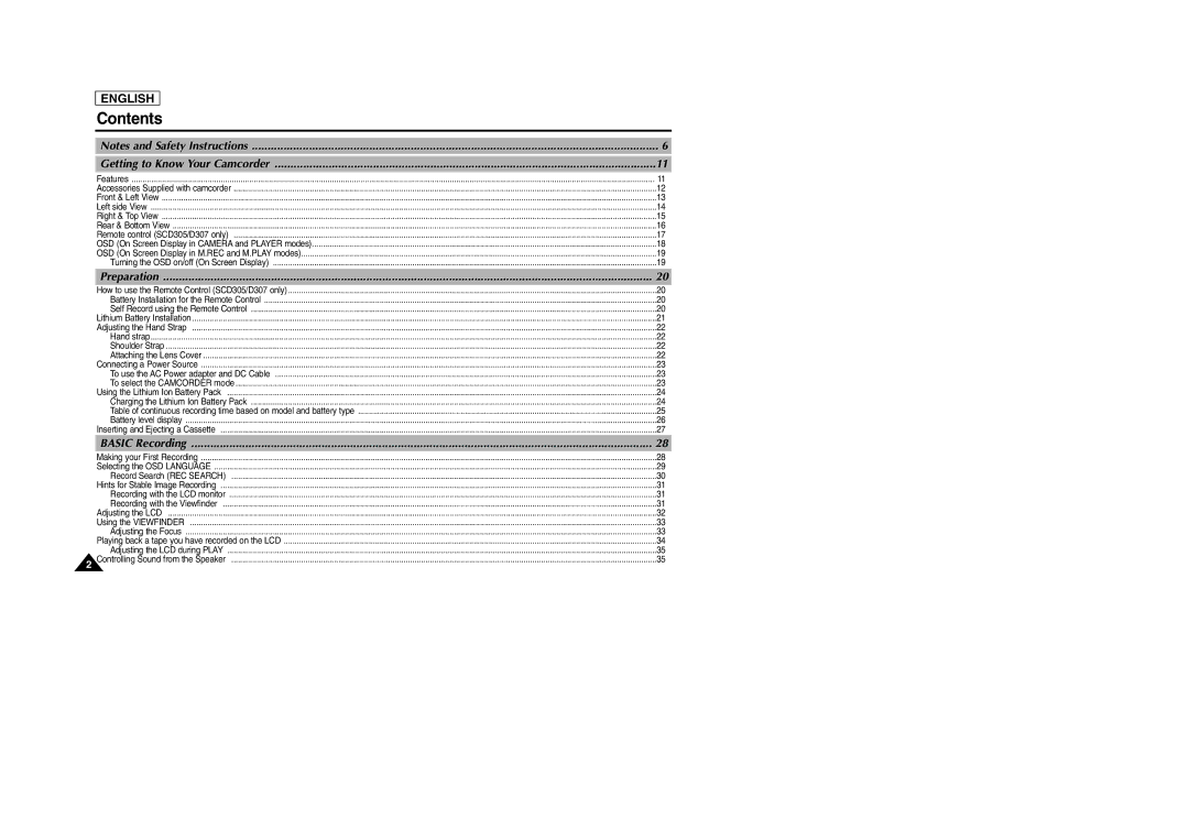 Samsung SCD303 manual Contents 