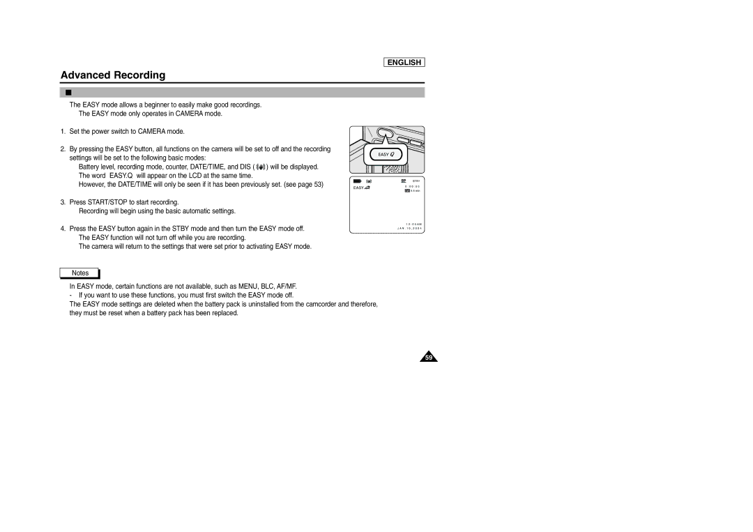 Samsung SCD303 manual Easy Mode for Beginners 