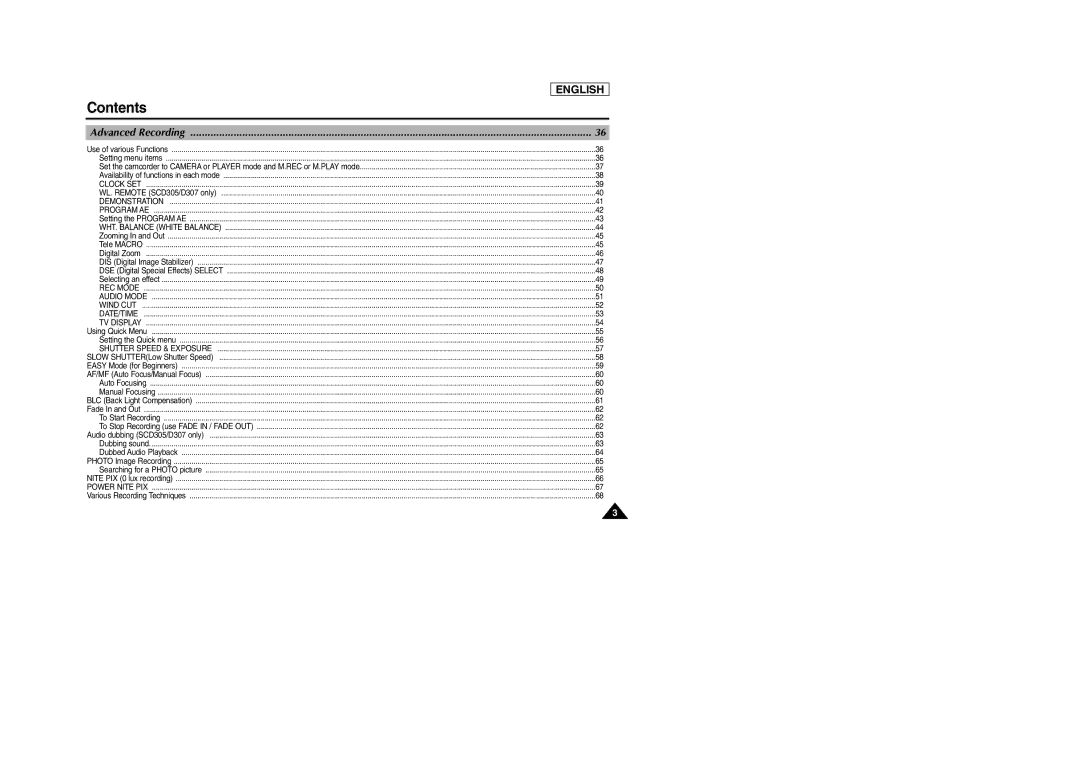 Samsung SCD303 manual Advanced Recording 