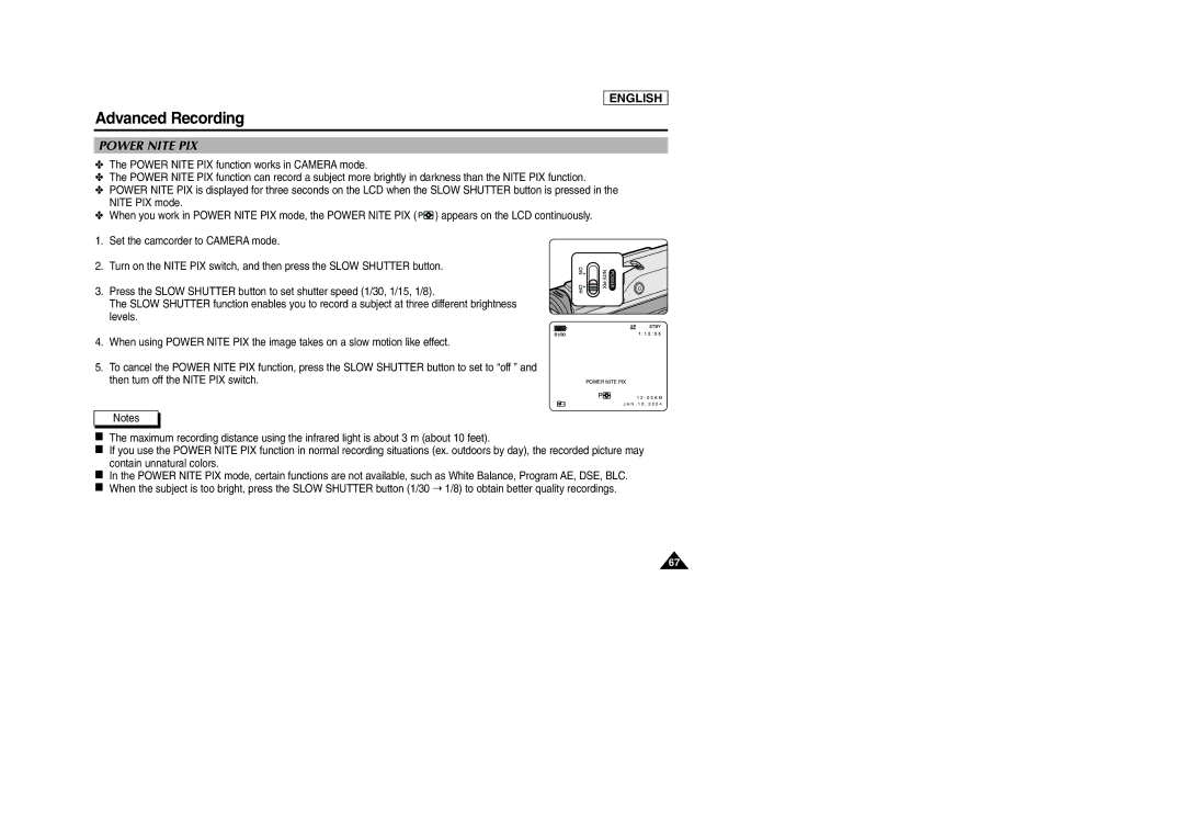 Samsung SCD303 manual Power Nite PIX 