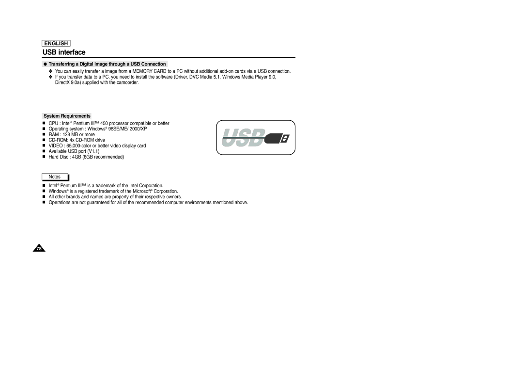 Samsung SCD303 manual USB interface, Transferring a Digital Image through a USB Connection 