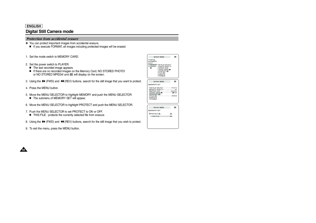 Samsung SCD303 manual Protection from accidental erasure 