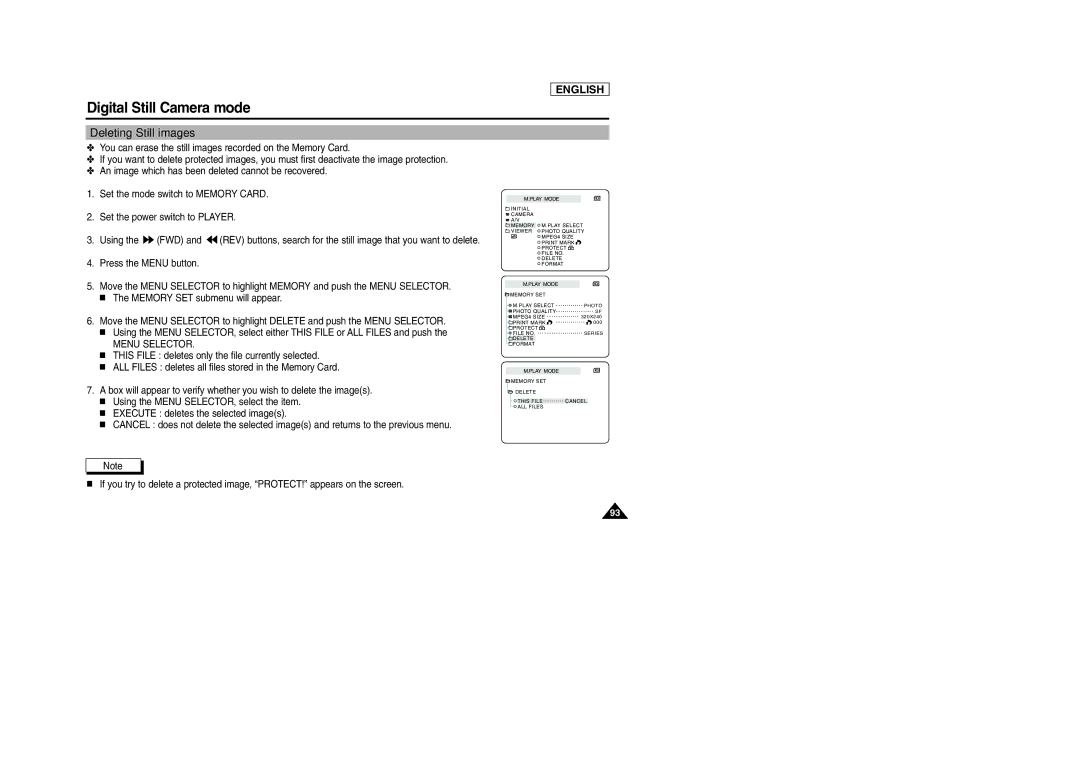 Samsung SCD303 manual Deleting Still images 