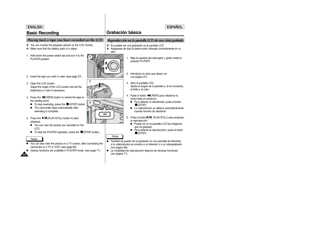 Samsung SCD305, SCD307 manual Playing back a tape you have recorded on the LCD, Lcd 