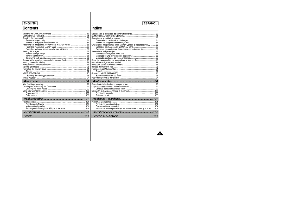 Samsung SCD307, SCD305 manual Troubleshooting, Maintenance Mantenimiento 