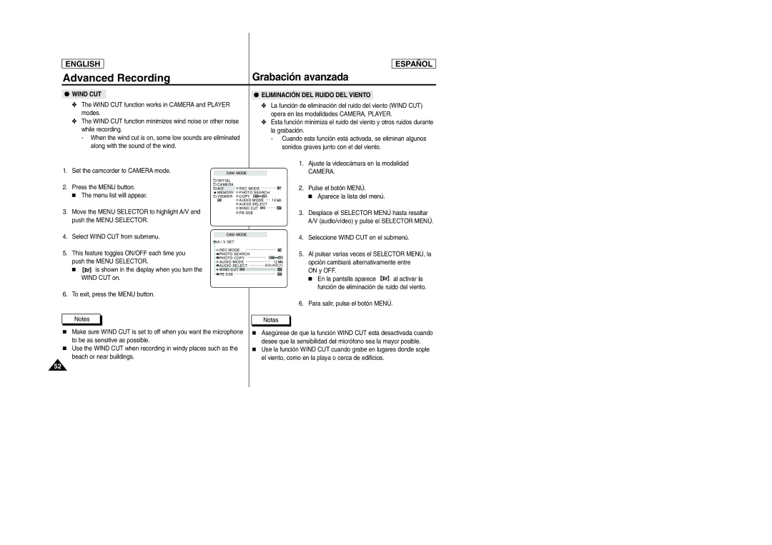 Samsung SCD305, SCD307 manual Wind CUT 