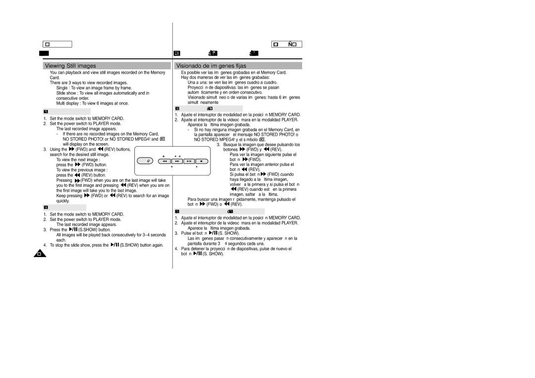 Samsung SCD305, SCD307 manual Viewing Still images Visionado de imágenes fijas 