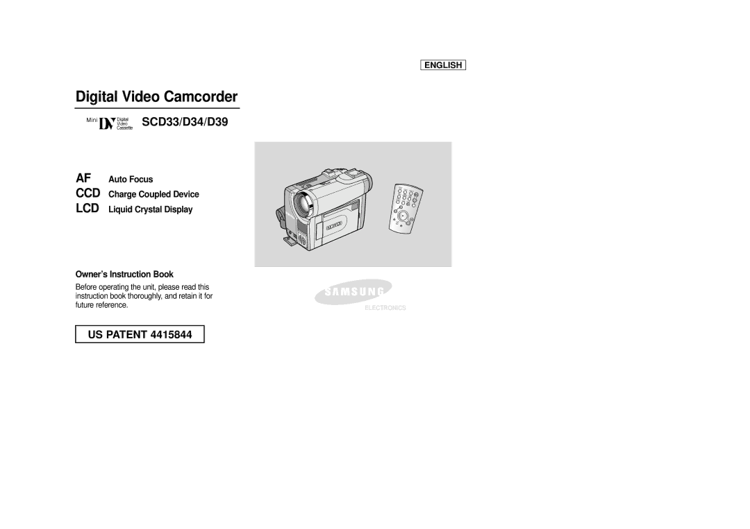 Samsung SCD33, SCD34, SCD39 manual Digital Video Camcorder, SCD33/D34/D39 