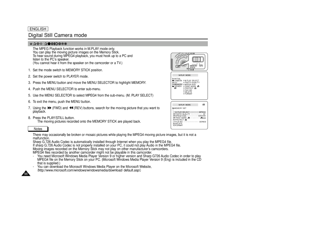 Samsung SCD33, SCD34, SCD39 manual Mpeg Playback 