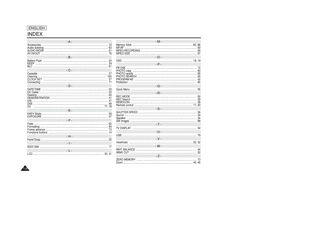 Samsung SCD33, SCD34, SCD39 manual Index 