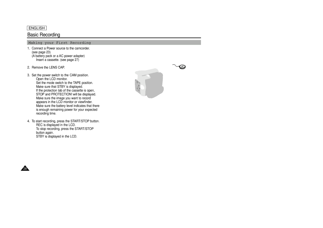 Samsung SCD33, SCD34, SCD39 manual Basic Recording, Making your First Recording 