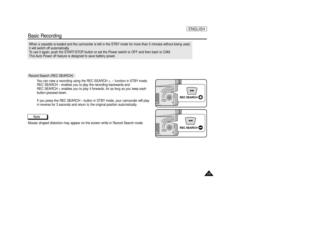 Samsung SCD33, SCD34, SCD39 manual Record Search REC Search 