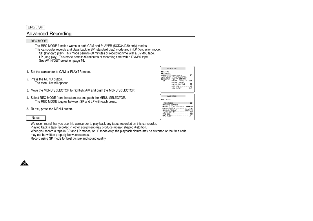 Samsung SCD33, SCD34, SCD39 manual REC Mode 