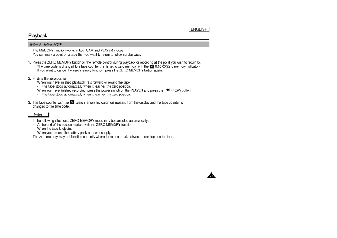 Samsung SCD33, SCD34, SCD39 manual Zero Memory 