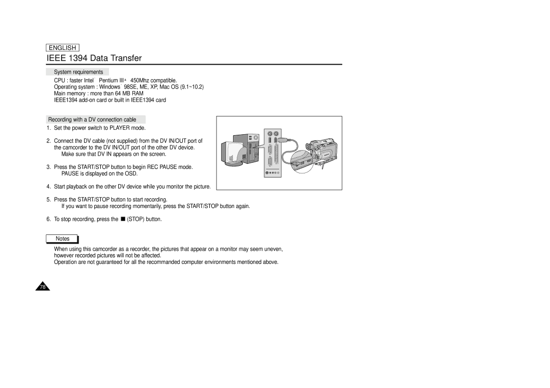 Samsung SCD33, SCD34, SCD39 manual System requirements, Recording with a DV connection cable 