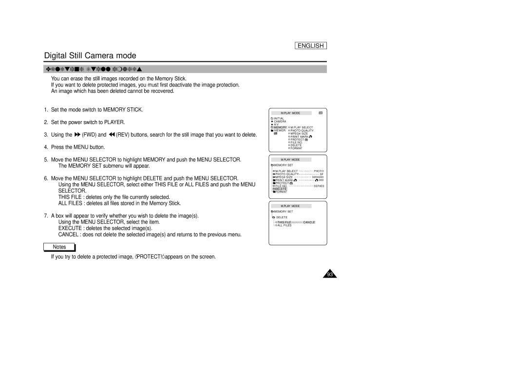 Samsung SCD33, SCD34, SCD39 manual Deleting Still images 